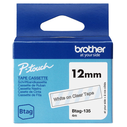 Ruban  Brother Btag 12mm - blanc-transparent
