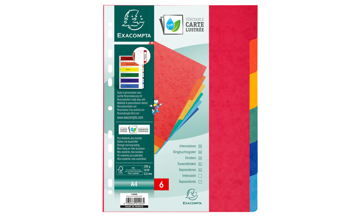Intercalaires A4 6 Onglets - Carte Lustrée 225g/m²