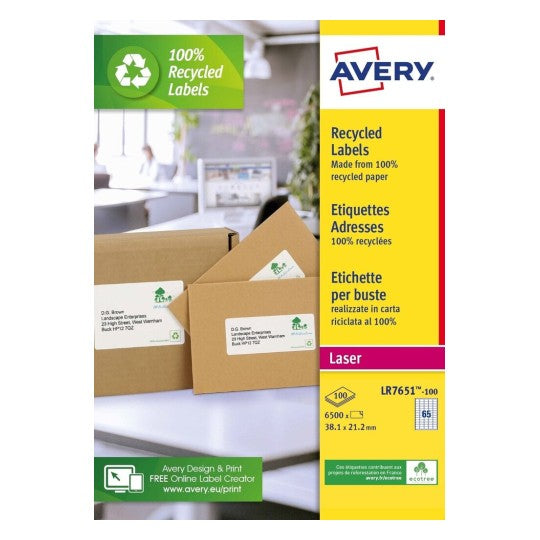 Etiquettes laser recyclée  38.1X21.2 -100feuilles 6500 etiquettes