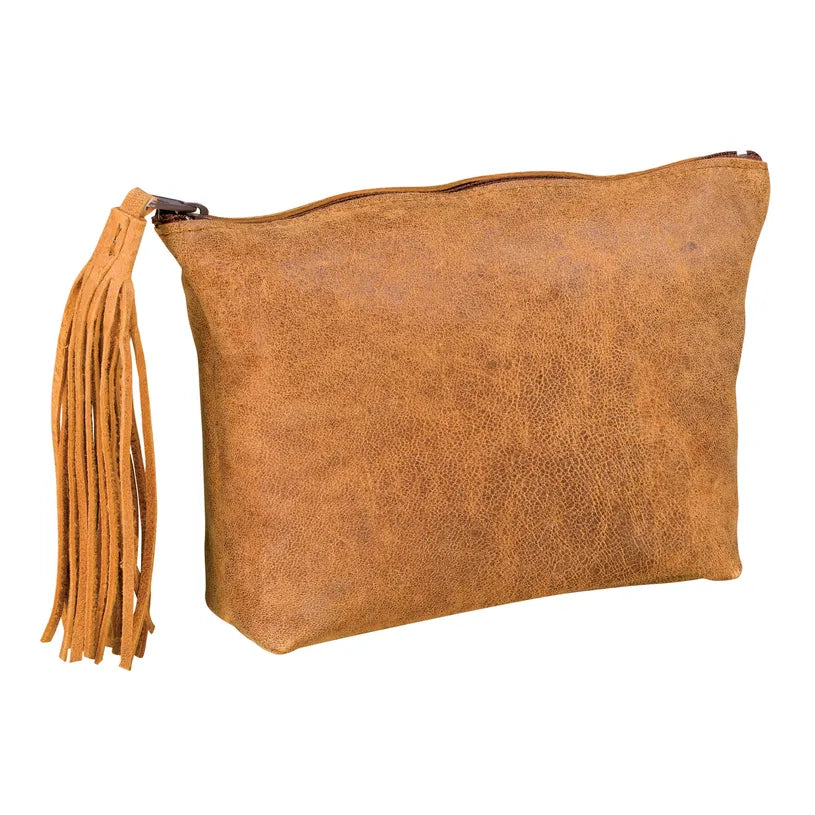 Trousse plate Cuir vintage beige - 1 compartiment