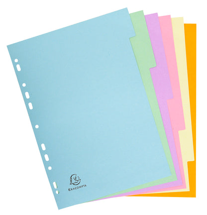 Intercalaires carte A4 6 positions pastel