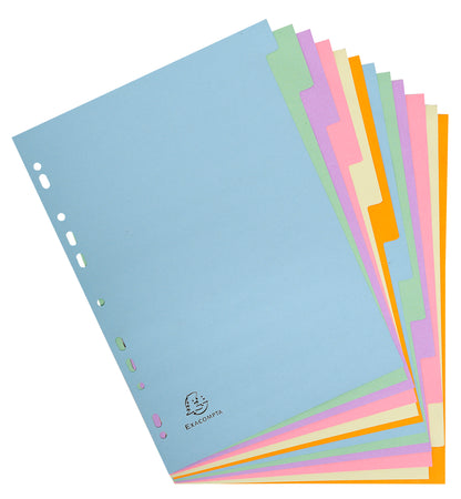 Intercalaires carte A4 12 positions pastel