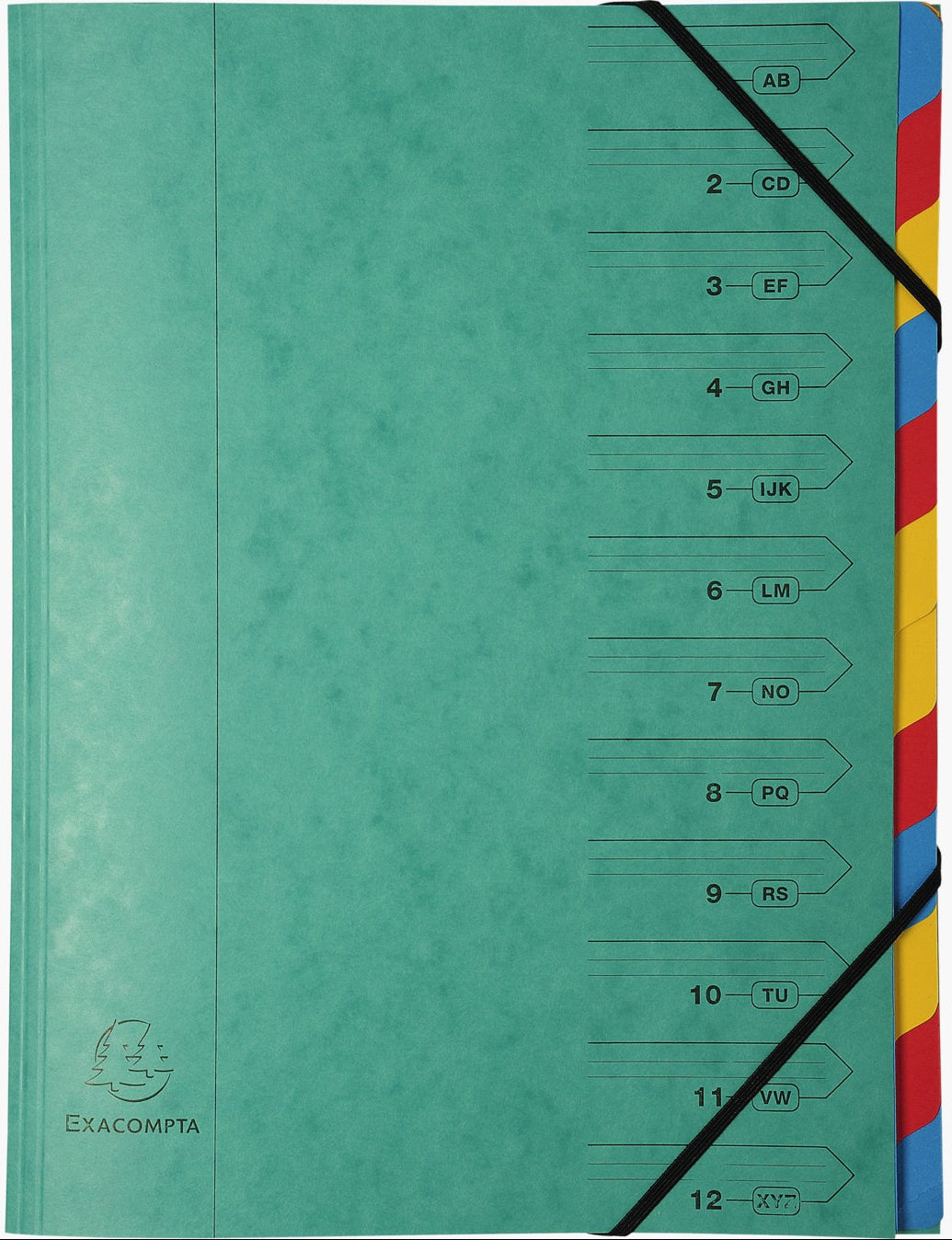 Trieur agrafe 12 compartiments assorti - 24,5x32 cm