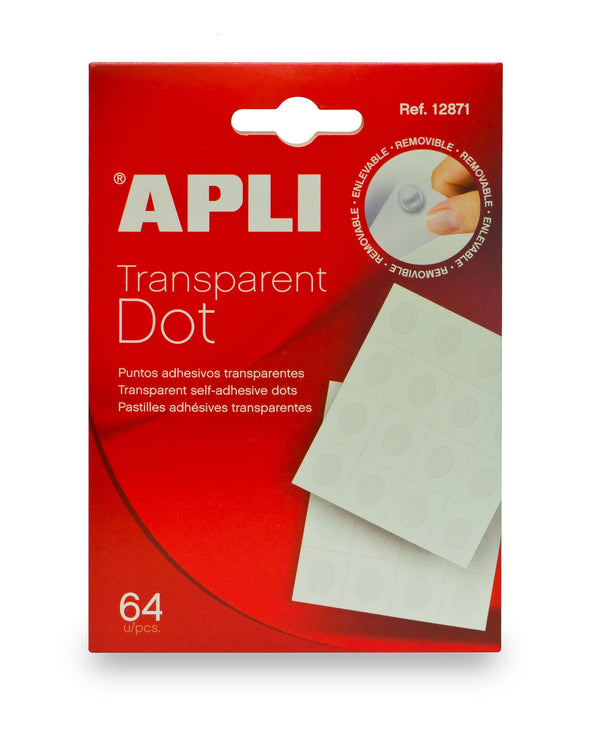 Pastilles autocollantes transparentes étui de 64