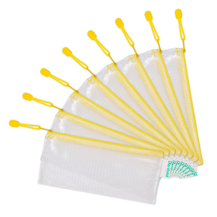 Pochette zip pvc tisse 110x220 mm lot de 8 jaune