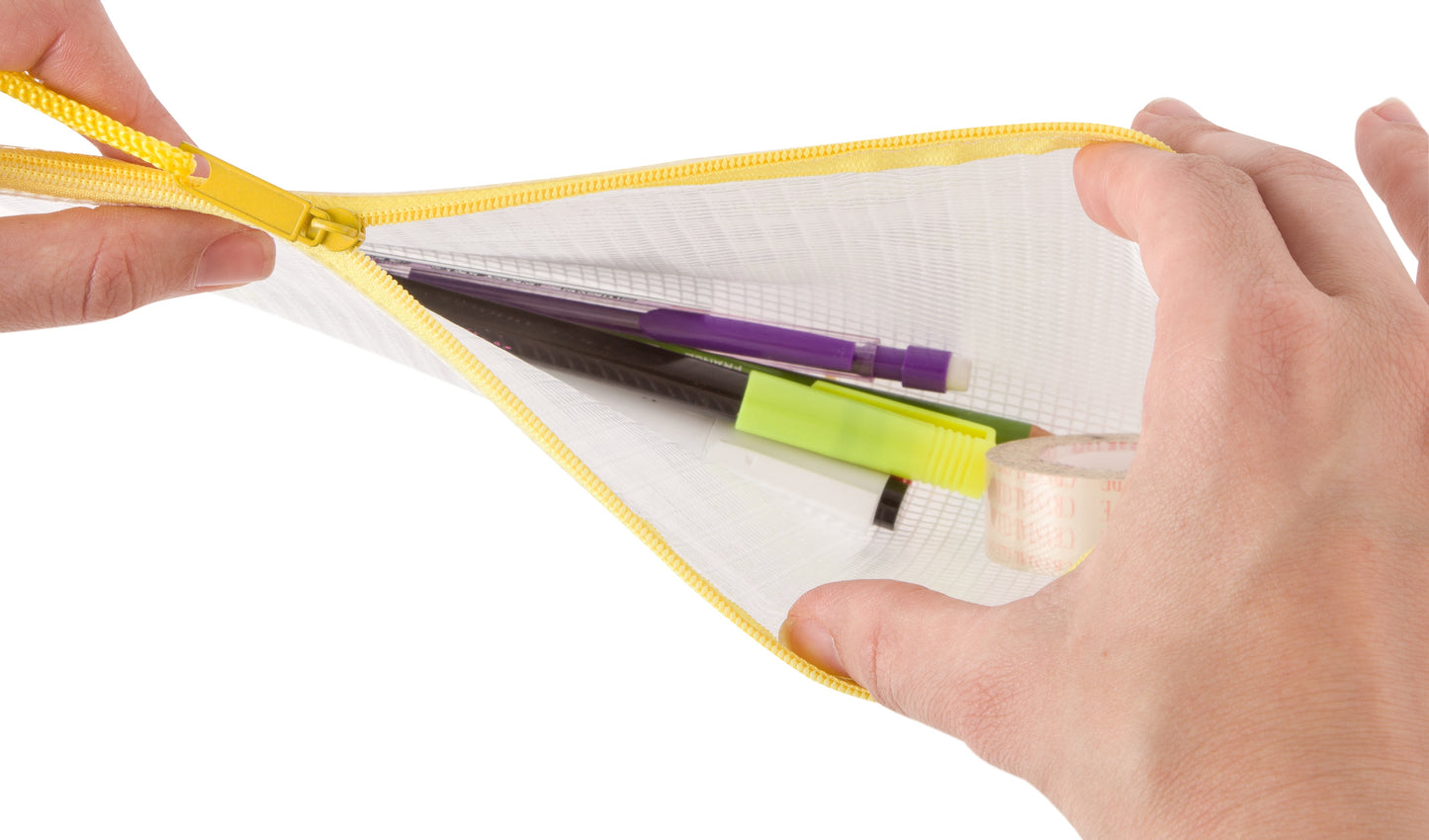 Pochette zip pvc tisse 110x220 mm lot de 8 jaune