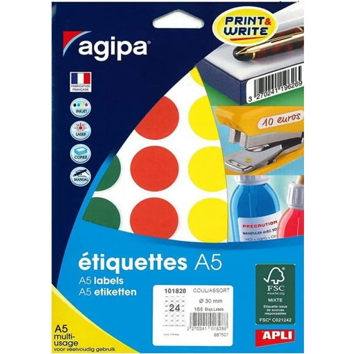 Etiquettes Couleur Assorties Diamètre 30mm P/168
