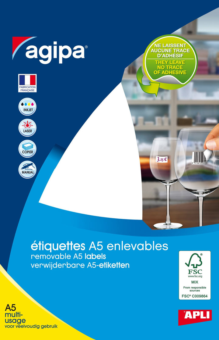 Etiquette a5 blanche 19x38-100