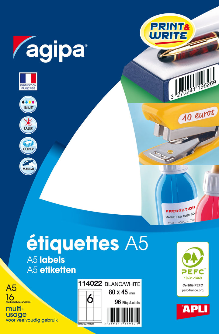 Etiquettes a5 blanches 45x80-114022