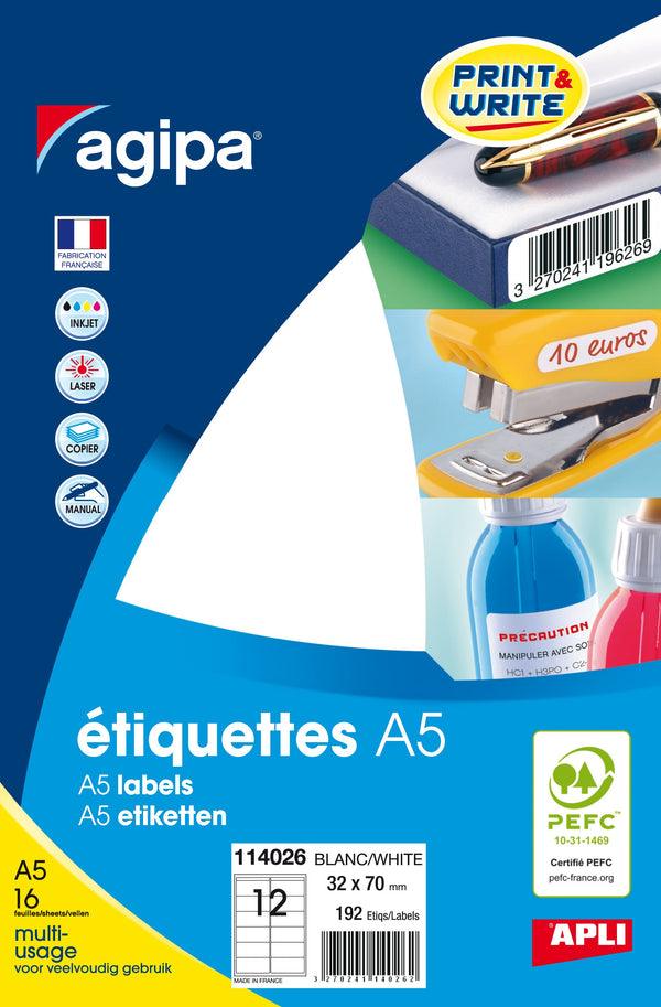 Etiquettes a5 blanches 32x70-114026