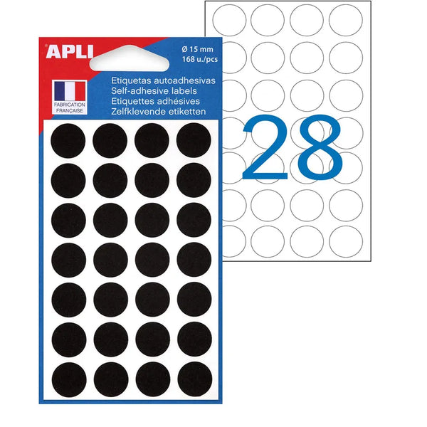 Pastilles adhésives 15mm noir -  sachet de 168
