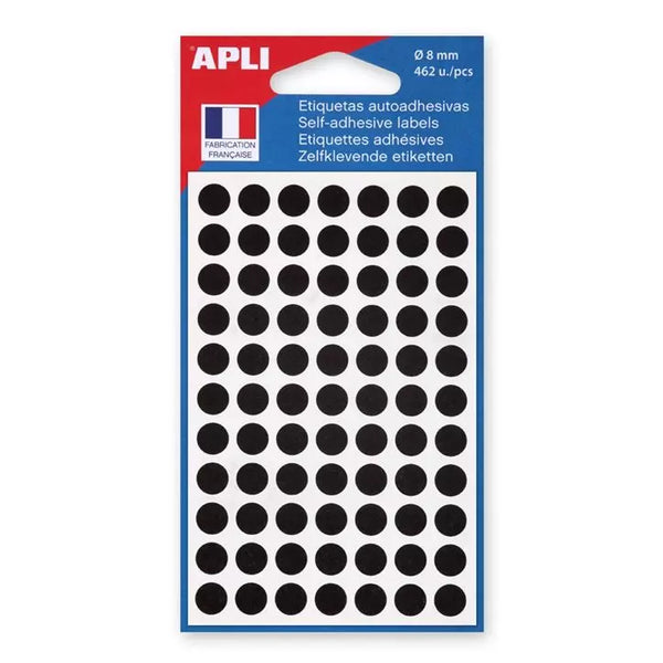 Sachet de pastilles adhésives rondes noires 8 mm - Apli Agipa