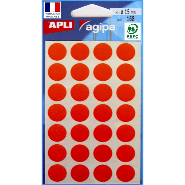 Pastille adhésive 15mm orange-  sachet de 168