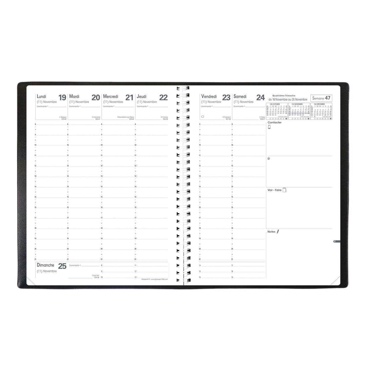 Agenda President Spirale Noir - Semaine sur 2 Pages -septembre /septembre