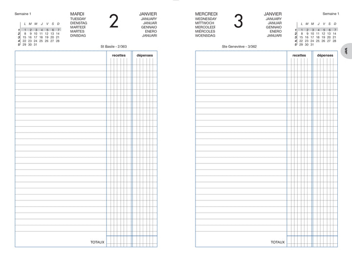 Agenda recettes/depenses 1j/pnoir