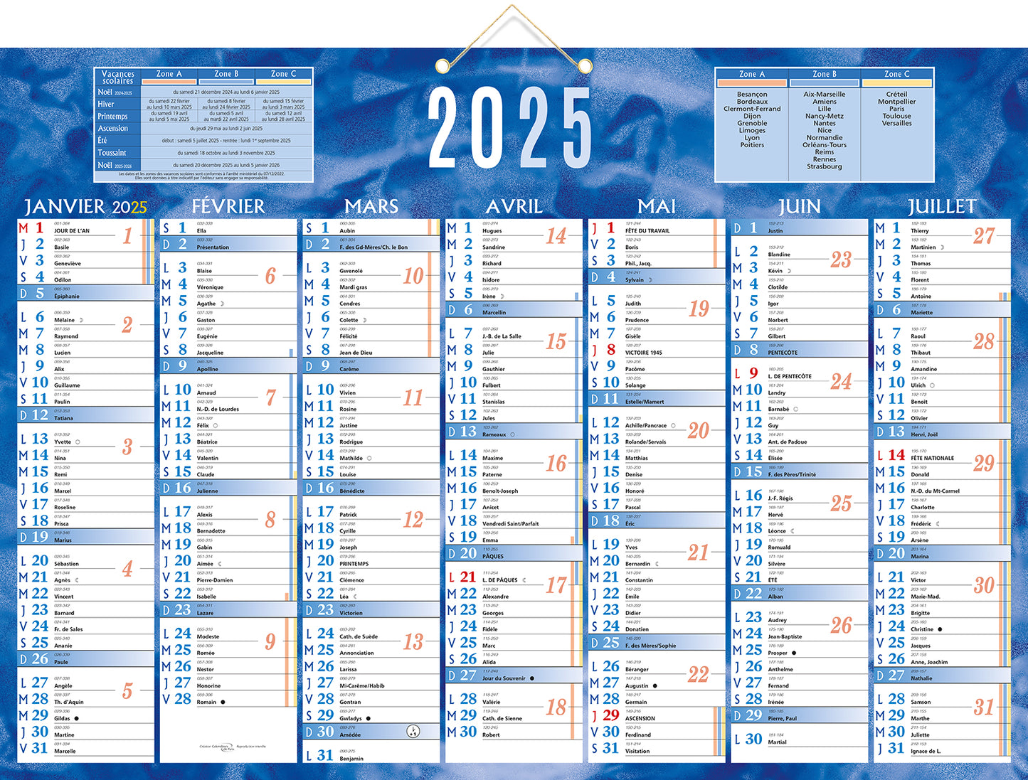 Calendrier 2x7m 38.5x54 bleu