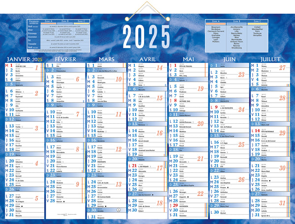 Calendrier 2x7m 38.5x54 bleu