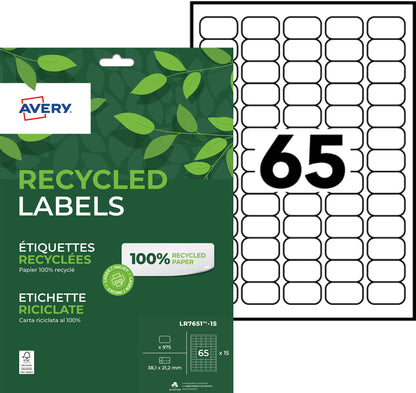 Etiquette recyclé 38.1x21.2 - 15feuilles -975 etiquettes