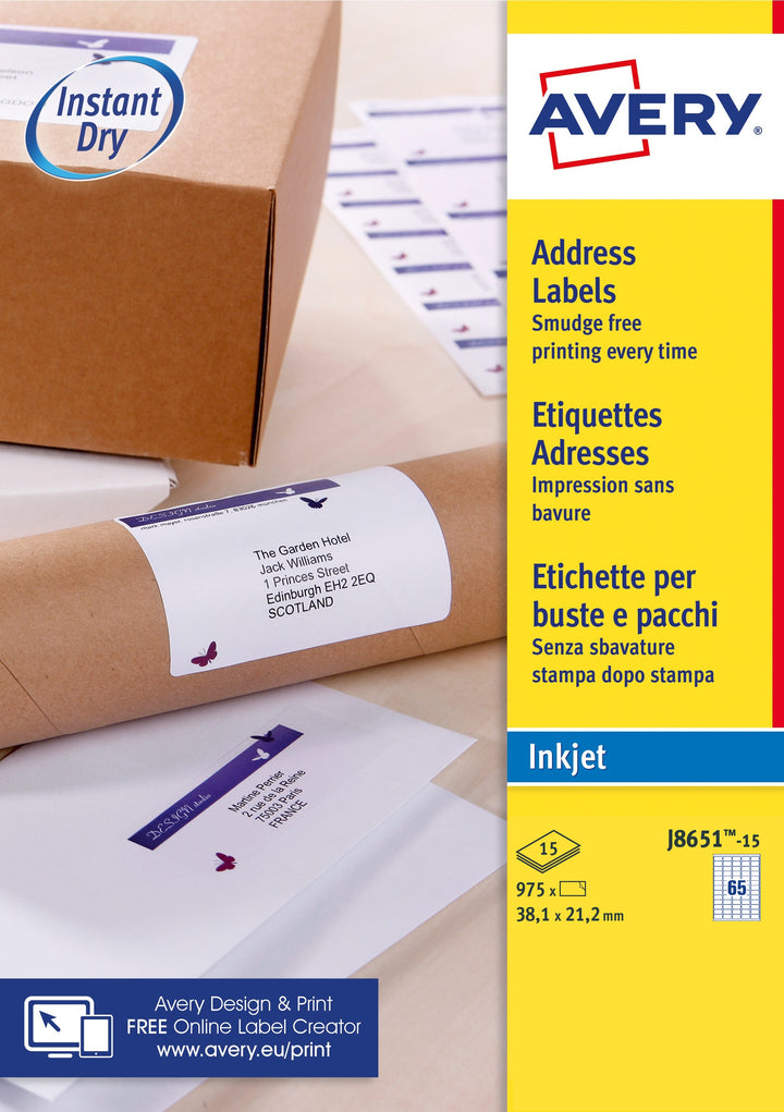 Etiquette jet d 'encre  38.1x21.2 -15feuilles-975 etiquettes