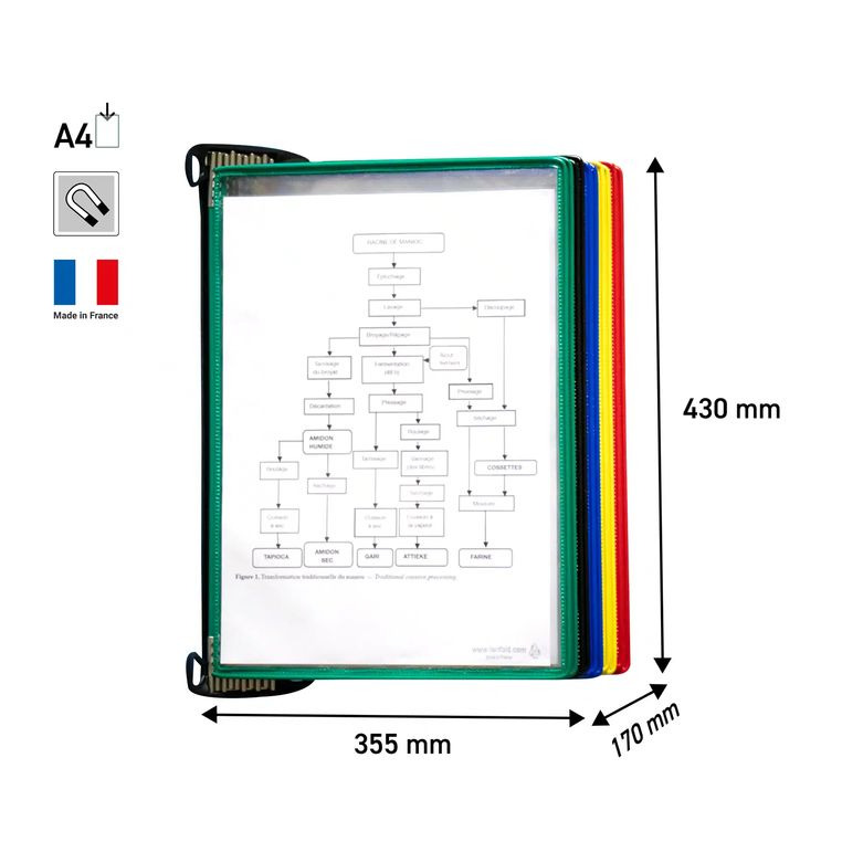 Présentoir mural Tarifold avec 10 poches A4 couleurs assorties