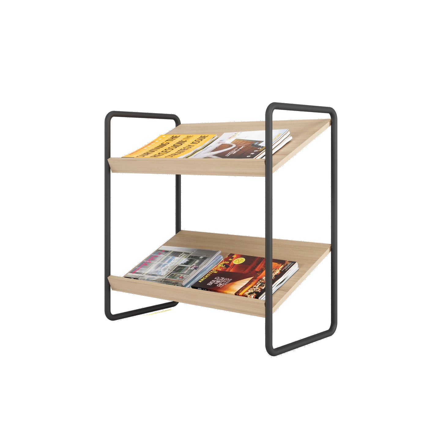 Présentoir à brochures -2 tablettes bois -72x72x37 cm