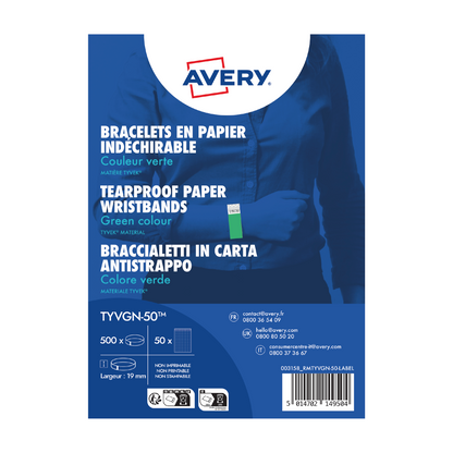 Bracelets d'identification Tyvek 256x19mm - Vert Fluo