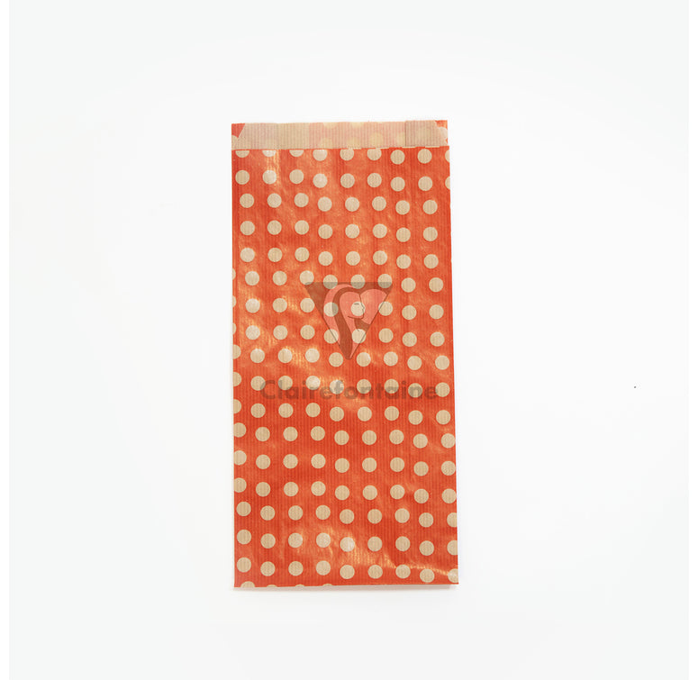 Pochette papier kraft 15x31x6 pois fond rouge- paquet de 50