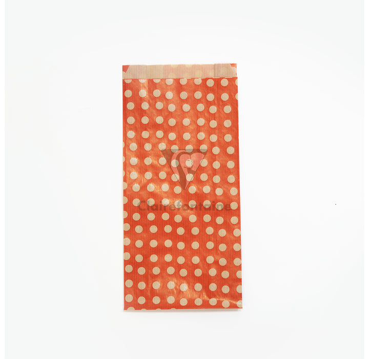 Pochette papier kraft 15x31x6 pois fond rouge- paquet de 50