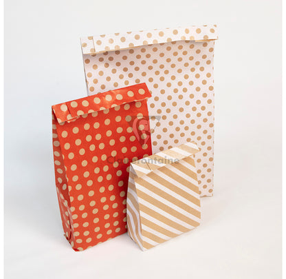 Pochette papier kraft 15x31x6 pois fond rouge- paquet de 50