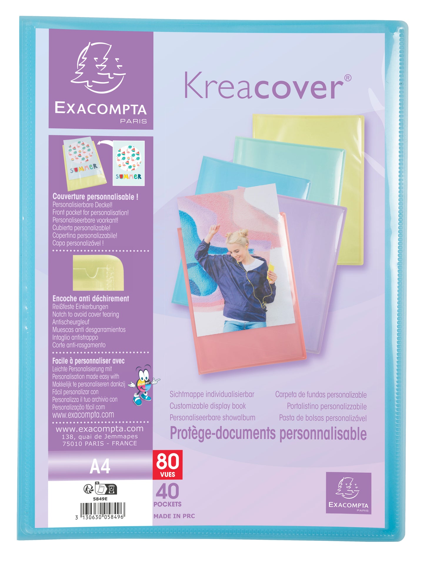 Protège document 80 vues A4 kreacover pastel