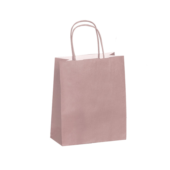 Sac cadeau kraft rose poudré - Poignées torsadées-lot de 50