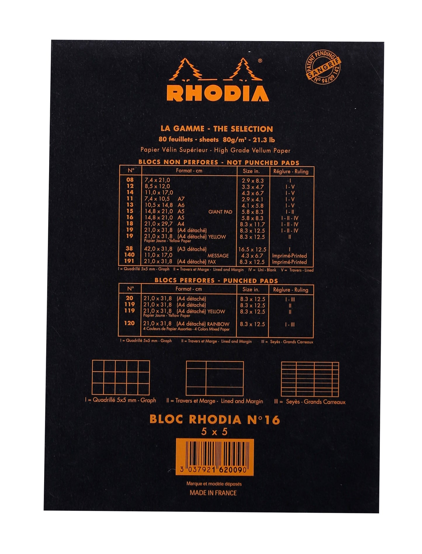 Bloc de bureau Rhodia 148x210 80feuilles- 5x5-noir
