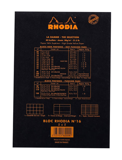 Bloc de bureau Rhodia 148x210 80feuilles- 5x5-noir