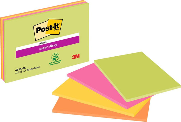 Blocs-notes autocollants Post-it®  152x203 mm- Couleurs néon