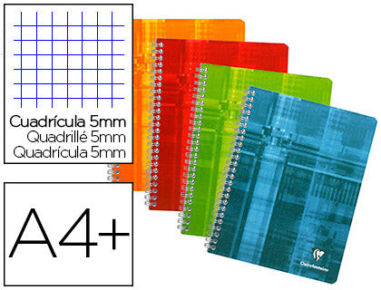 Cahier 24x32 spirales 180 pages quadrillé 5x5 - clairefontaine