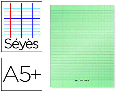 Cahier polypropylène 90g 17x22 a5+ 192 pages seyes vert
