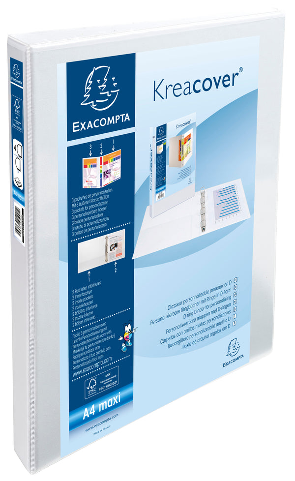 Classeur A4+ personnalisable 3 faces blanc 4anneaux 38mm