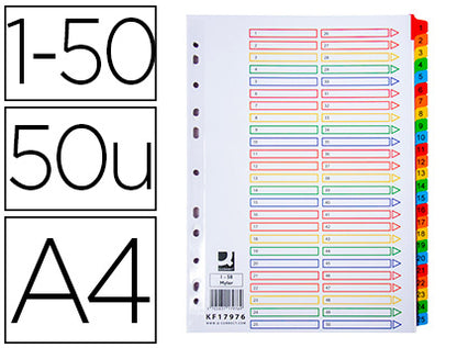 Intercalaires A4 numérique 25  positions polypro couleur