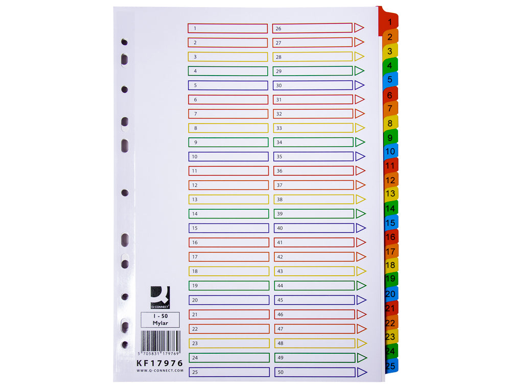 Intercalaires A4 numérique 25  positions polypro couleur