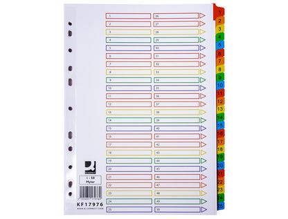 Intercalaires A4 numérique 25  positions polypro couleur