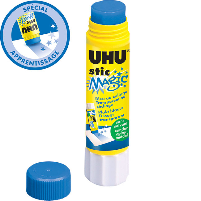 Colle Bâton Stic Magic UHU 8g - Bleu à l'application, Transparent au séchage