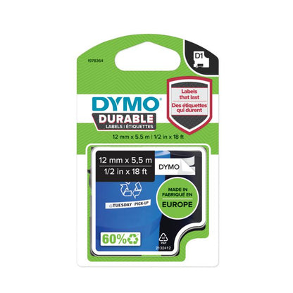 Ruban Dymo D1 durable 12mm noir / blanc