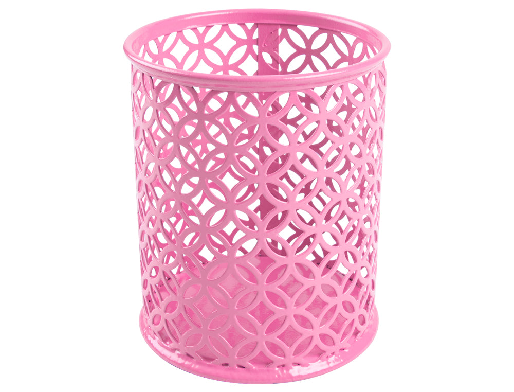 Pot crayons metal ajouré-rose
