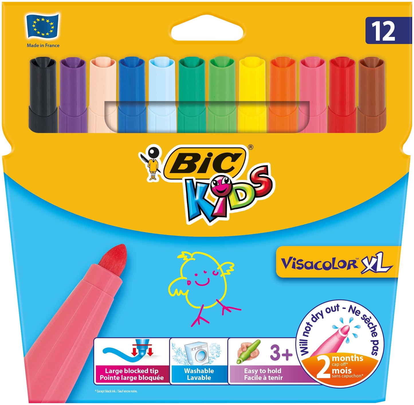 Feutres BIC Kids Visacolor XL 12 couleurs - pointe large - 3+