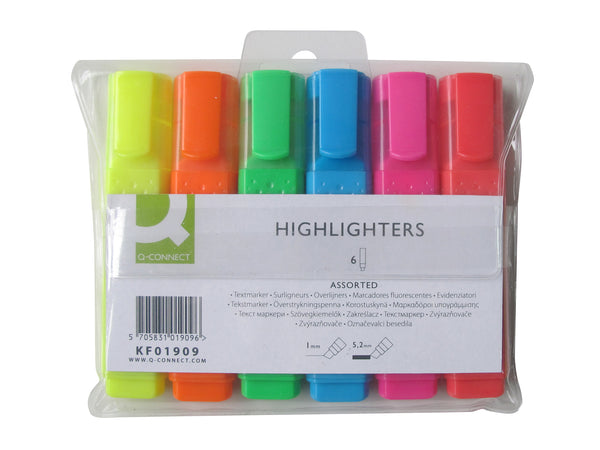 Surligneur biseauté pack de 6  couleurs assorties