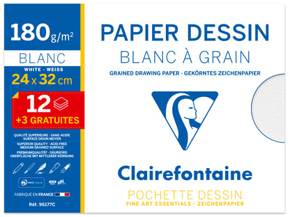 Papier dessin 24x32 -180g 12feuilles +3gratuites