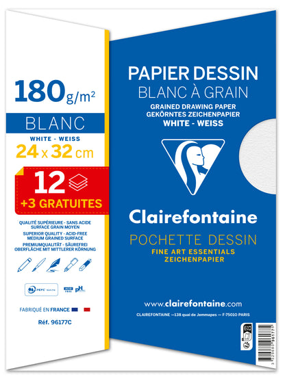 Papier dessin 24x32 -180g 12feuilles +3gratuites