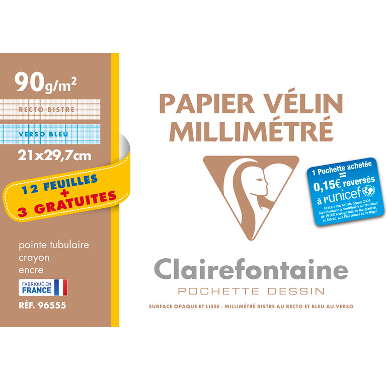 Papier millimetre A4 90g -12 feuilles+3 gratuites