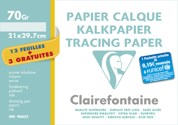 Papier Calque A4 70/75g - Haute Transparence-12feuille +3gratuites