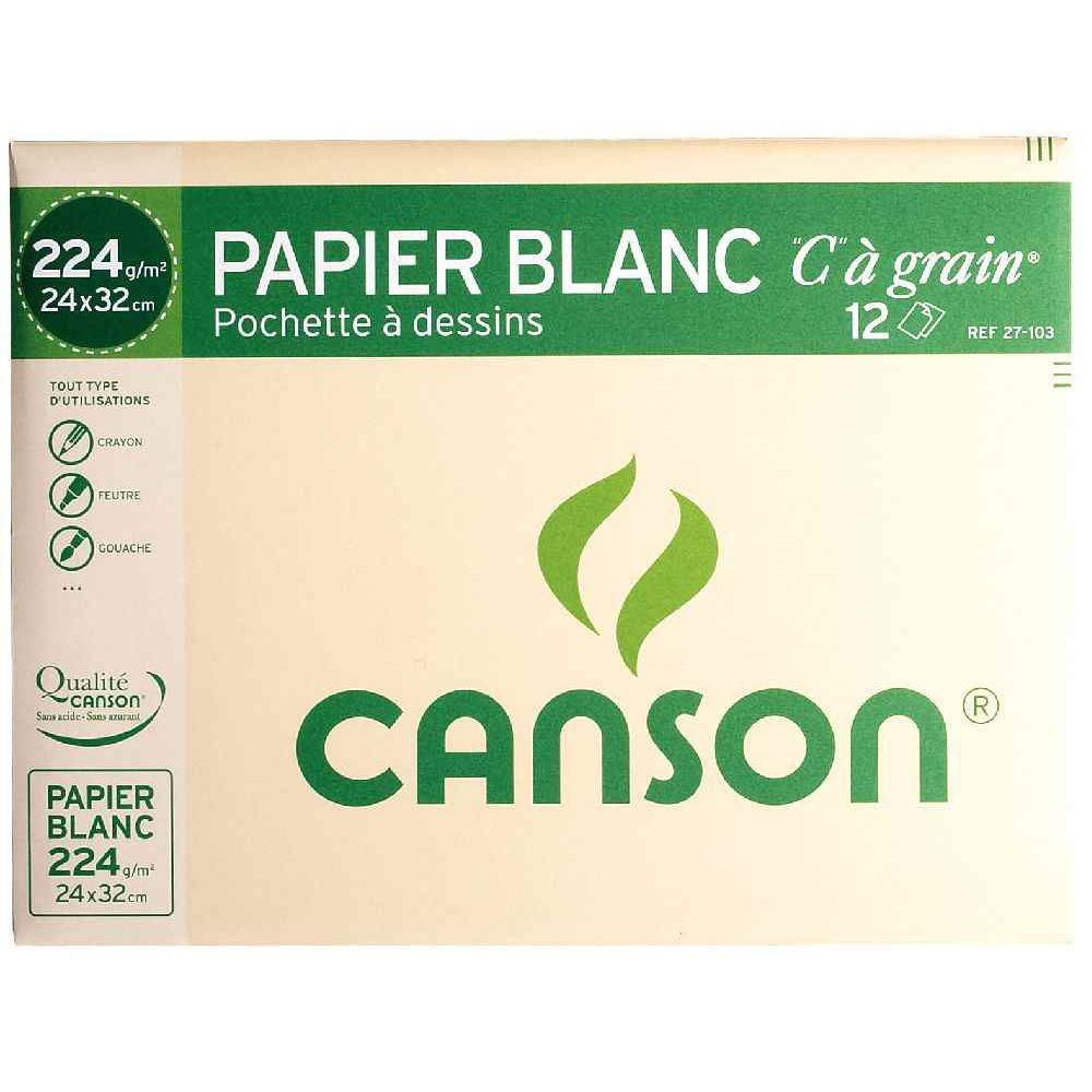 Papier dessin Canson 24x32cm 224g - Grain fin écologique